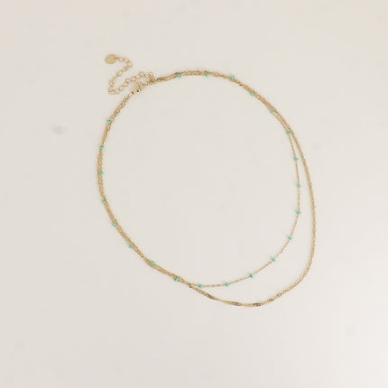 Collier Frédérique - 2 rangs, perles émaillée et maille torsadée