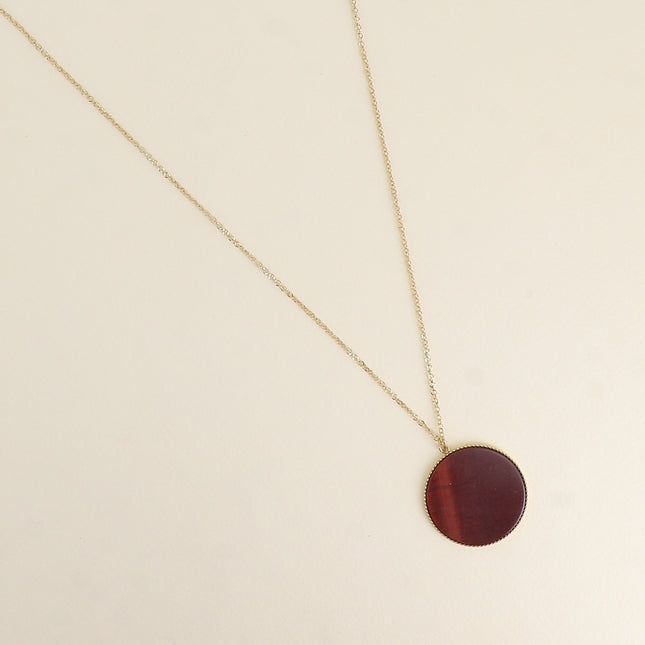Necklace - flat round medallion in natural stone
