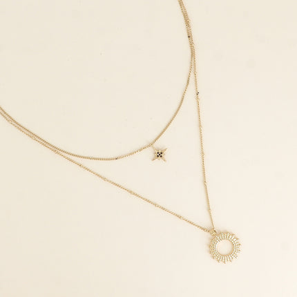 Collier multirangs - 2 rangs, étoile et soleil