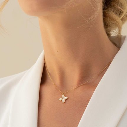 Collier Gwendoline - trèfle et pierre naturelle