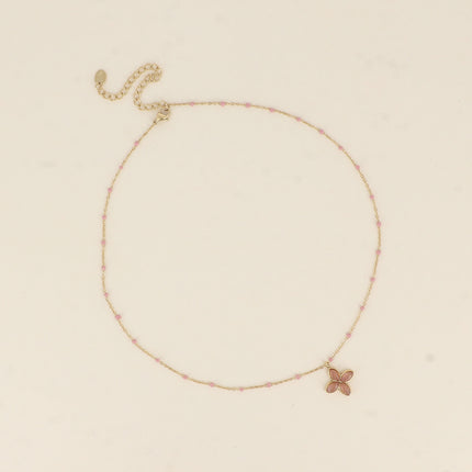 Collier Gwendolina - chaîne émaillée, trèfle et pierre naturelle