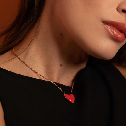 Valia Necklace - chain with enamel and colorful enamel heart pendant