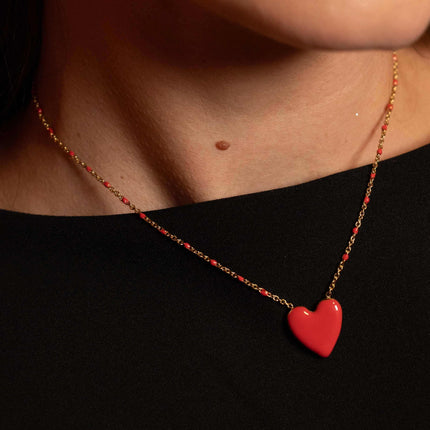 Valia Necklace - chain with enamel and colorful enamel heart pendant