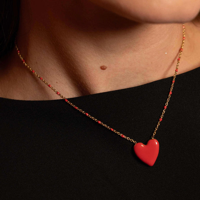 Valia Necklace - chain with enamel and colorful enamel heart pendant