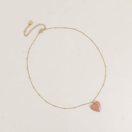 Collier - chaîne à petites boules et pendentif coeur émaillé