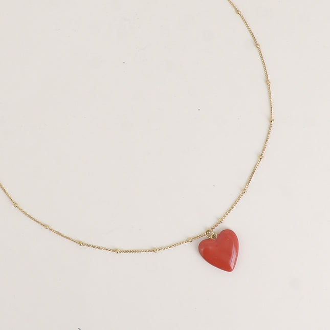 Necklace - satellite chain and enameled heart pendant