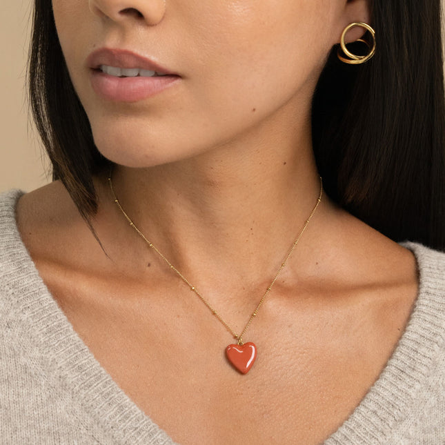 Necklace - satellite chain and enameled heart pendant