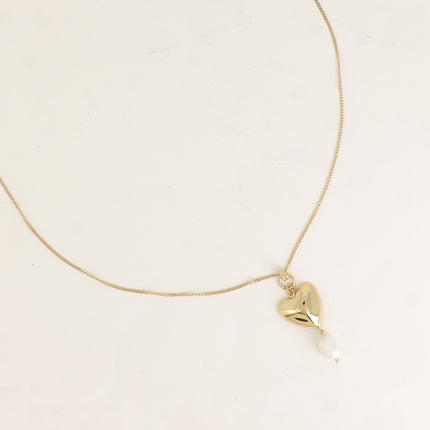 Collier - coeur bombé et perle d'eau douce