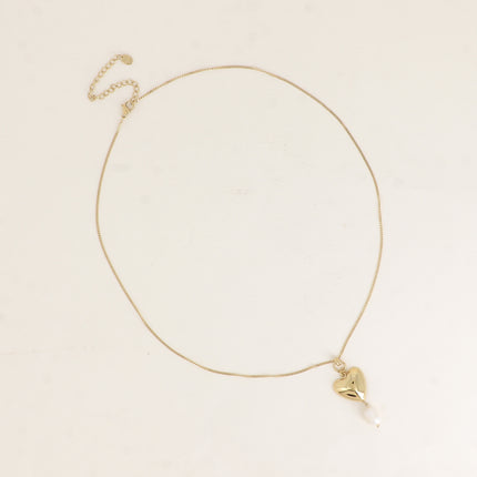 Collier - coeur bombé et perle d'eau douce