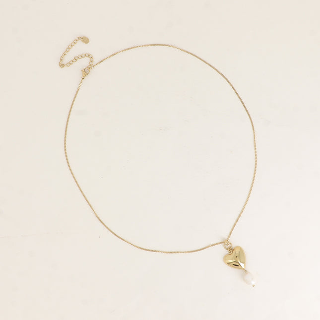 Collier - coeur bombé et perle d'eau douce