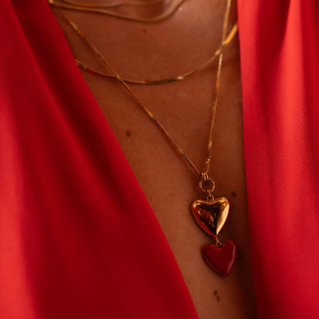 Valencian Necklace - double heart, mirror-smooth and enameled