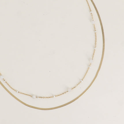 Collier 2 rangs - forçat avec perles émaillées et des pierres naturelles, miroir et forçat alternée pincée
