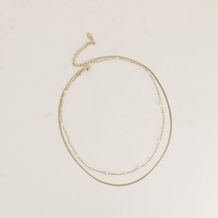 Collier 2 rangs - forçat avec perles émaillées et des pierres naturelles, miroir et forçat alternée pincée