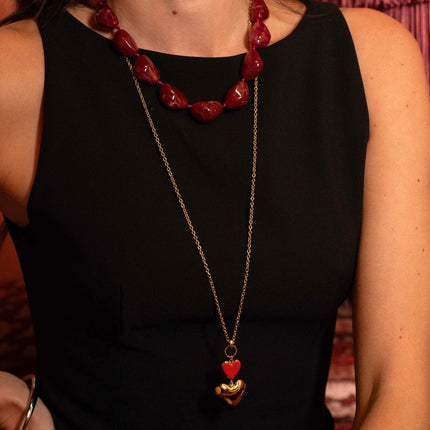 Valencia necklace - double heart, mirror-smooth and enameled