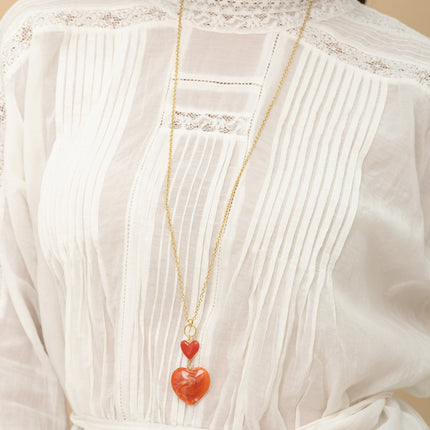 Necklace - double heart, enamel and resin