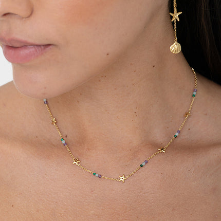 Necklace - star-shaped tassels and natural stones