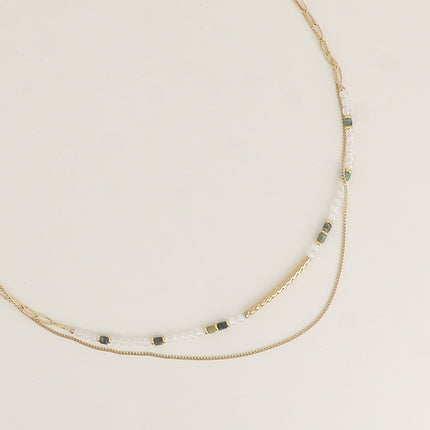 Collier 2 rangs - pierres naturelles et fine maille