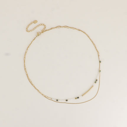 Collier 2 rangs - pierres naturelles et fine maille