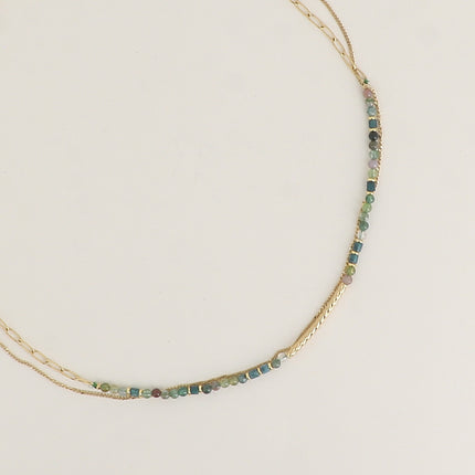 Collier 2 rangs - pierres naturelles et fine maille