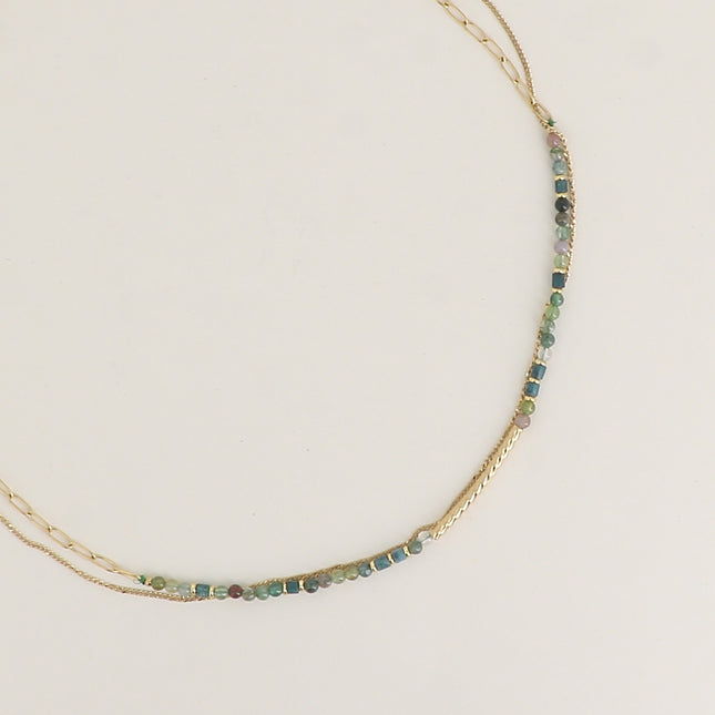 Collier 2 rangs - pierres naturelles et fine maille