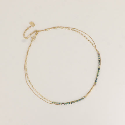 Collier 2 rangs - pierres naturelles et fine maille
