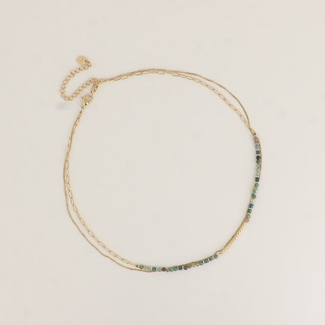 Collier 2 rangs - pierres naturelles et fine maille