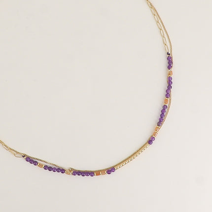 Collier 2 rangs - pierres naturelles et fine maille