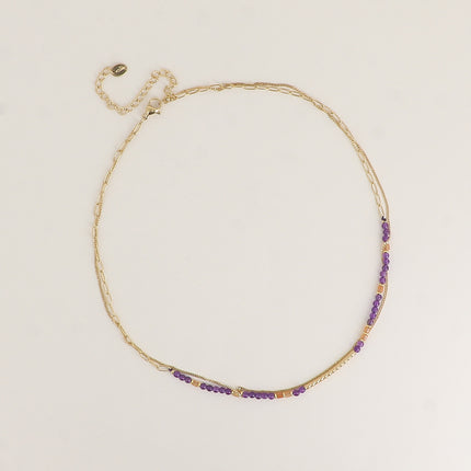 Collier 2 rangs - pierres naturelles et fine maille