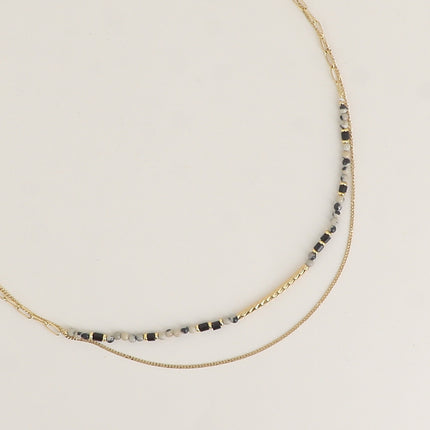 Collier 2 rangs - pierres naturelles et fine maille