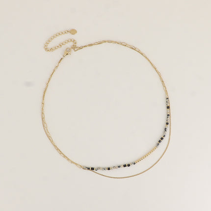 Collier 2 rangs - pierres naturelles et fine maille