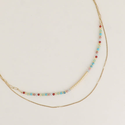 Collier 2 rangs - pierres naturelles et fine maille