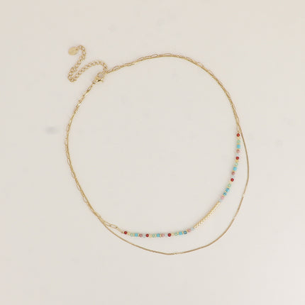 Collier 2 rangs - pierres naturelles et fine maille