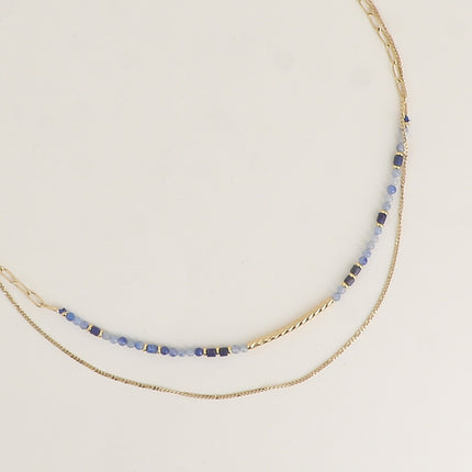 Collier 2 rangs - pierres naturelles et fine maille