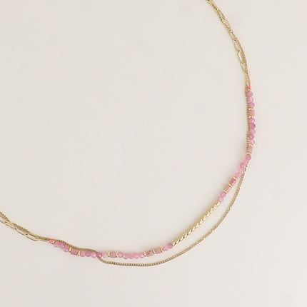 Collier 2 rangs - pierres naturelles et fine maille