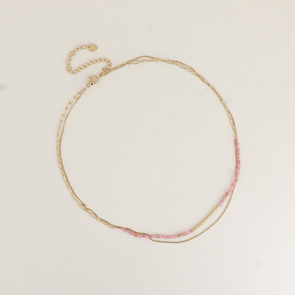 Collier 2 rangs - pierres naturelles et fine maille