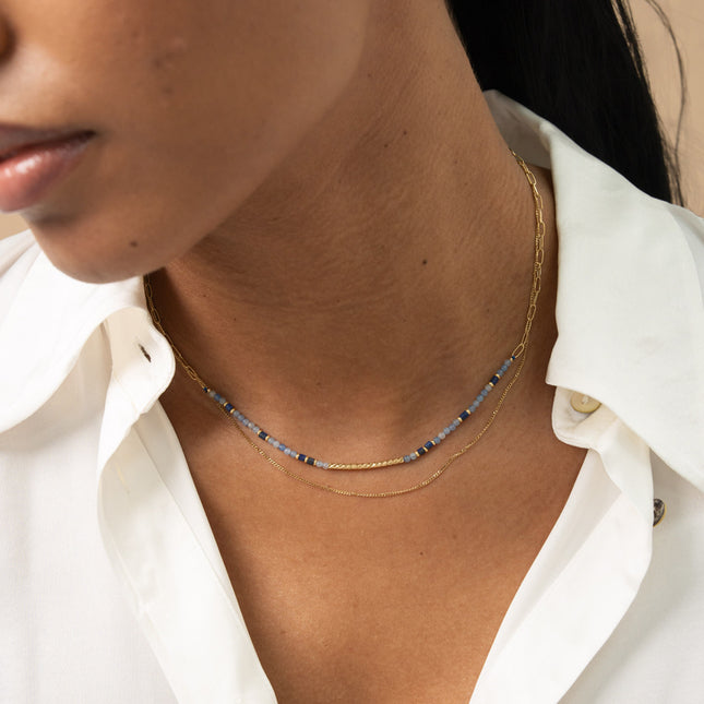Collier 2 rangs - pierres naturelles et fine maille