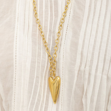 Sautoir - maille épaisse, pendentif coeur allongé et plat