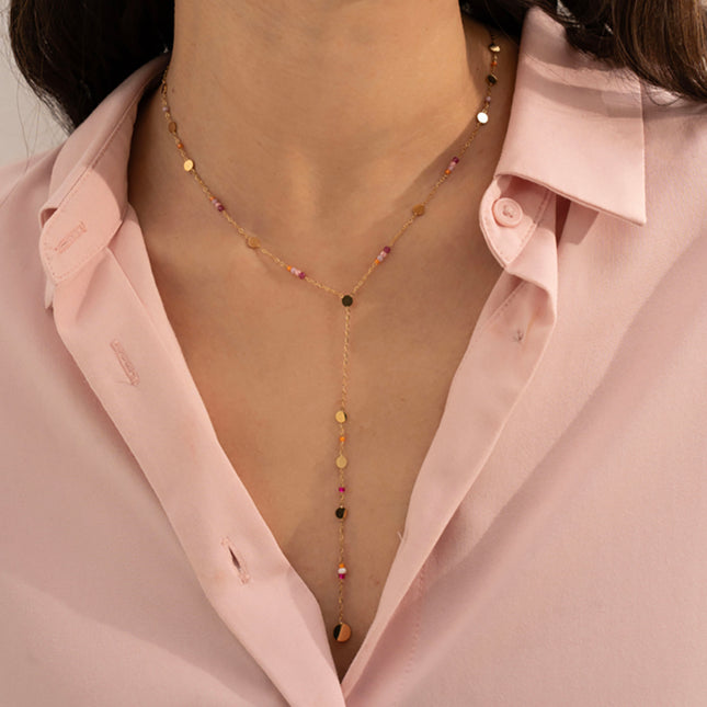 Y Ysao Necklace - round tassels, seed beads and natural stones