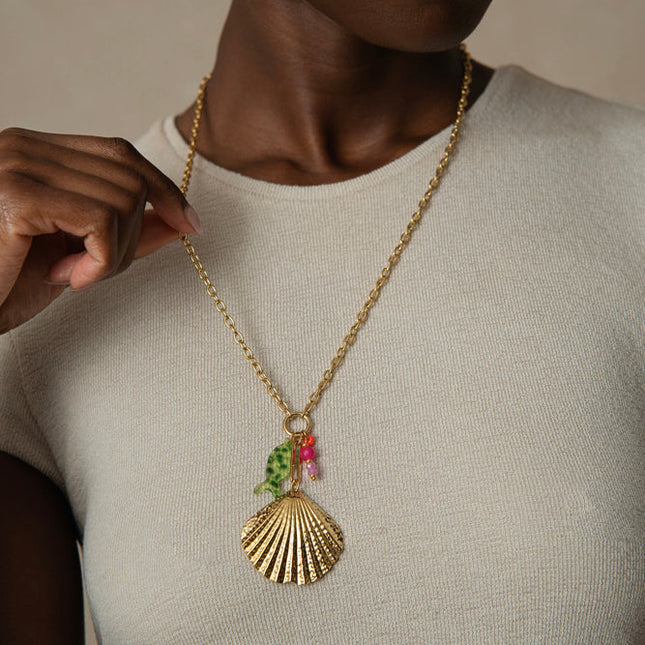 Laguna Necklace - large shell, resin fish and beads