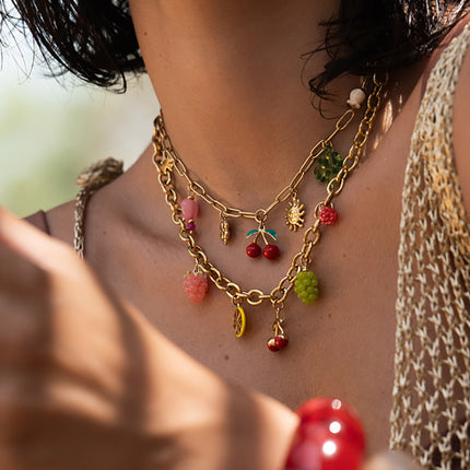 Collier Elvyna - panier de fruits (cerise, citron, raisins, framboise)