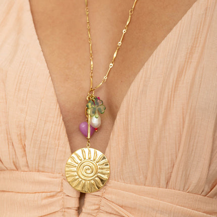Y-shaped necklace - sun, resin clover and beads