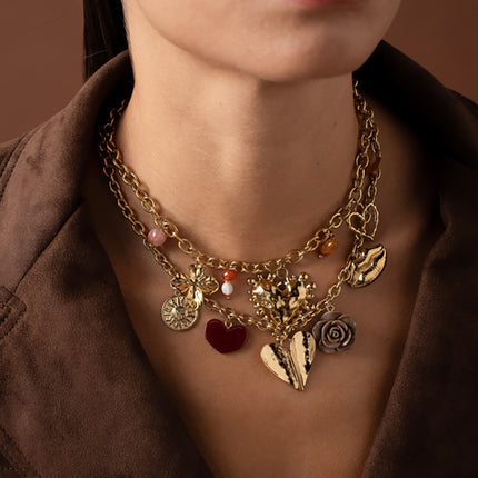 Collier Jasmée - coeurs, feuillage et étoile