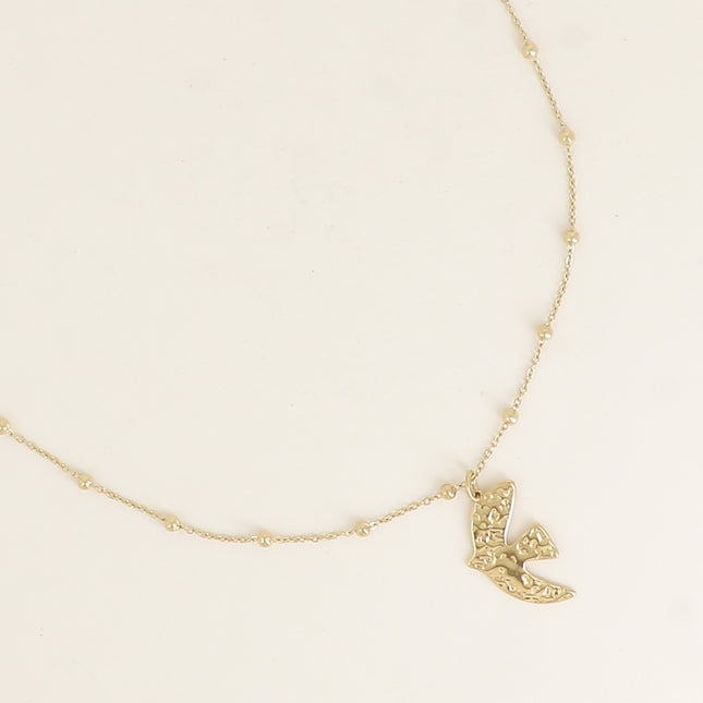 Collier - chaîne avec boules, pendentif oiseau
