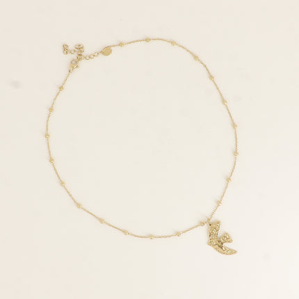 Collier - chaîne avec boules, pendentif oiseau