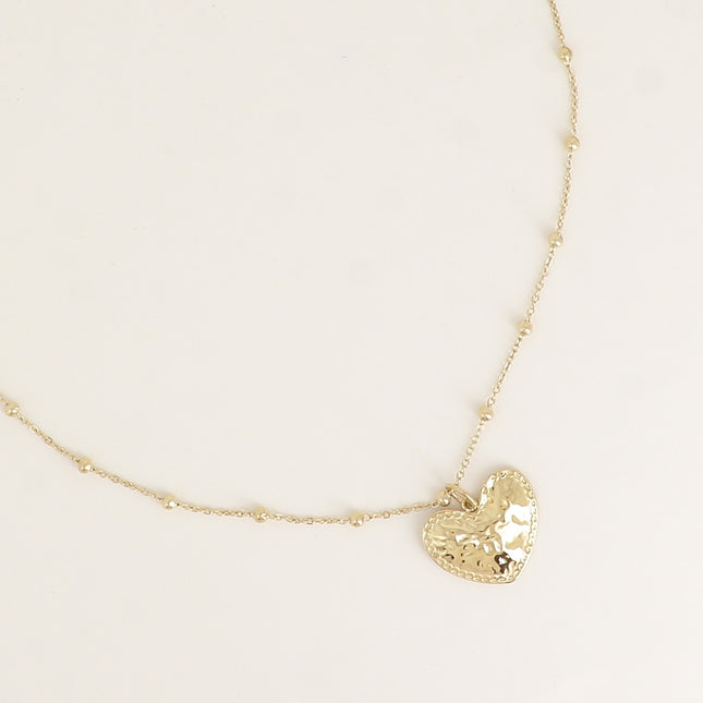 Collier - chaîne avec boules et coeur texturé