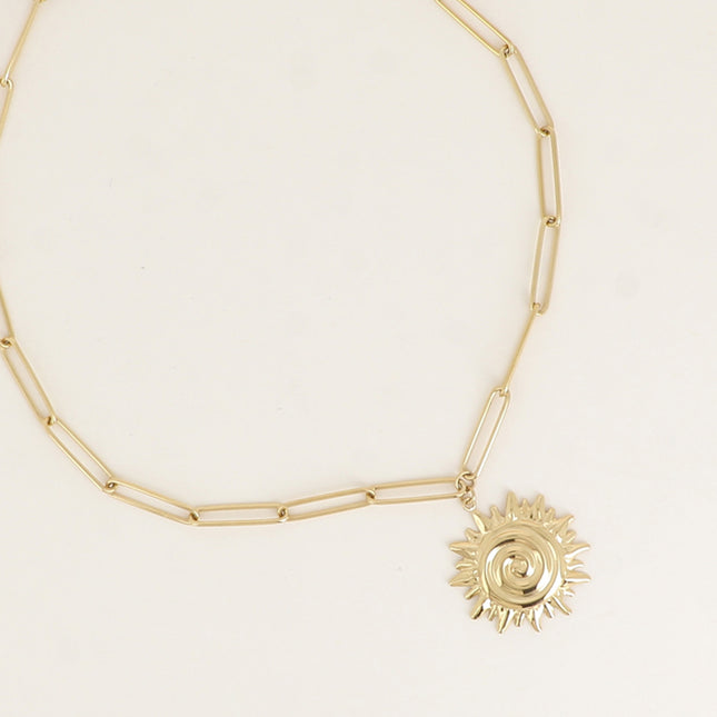 Collier - maille avec anneaux longs et ovales avec pendentif soleil inca