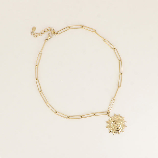 Collier - maille avec anneaux longs et ovales avec pendentif soleil inca