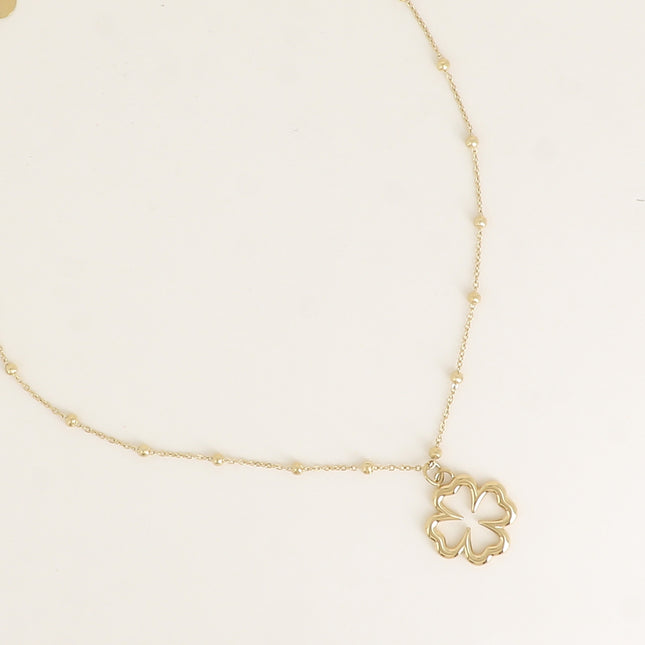 Collier - chaîne avec boules et trèfle ajouré