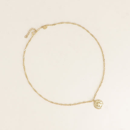 Collier - maille Singapour, pendentif rond avec soleil