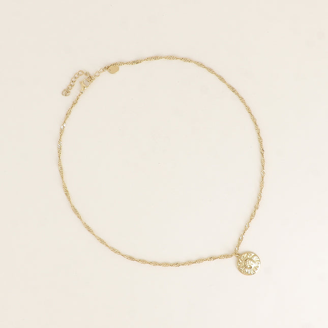 Collier - maille Singapour, pendentif rond avec soleil